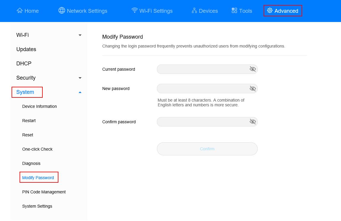 HUAWEI Mobile WiFi password change interface